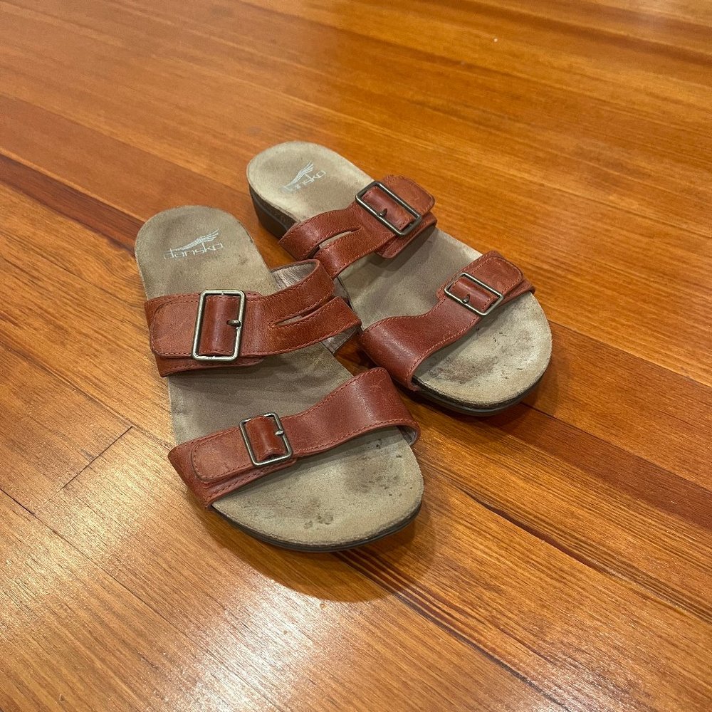 Dansko Rosie Two Strap Slide Sandals Red Leather Women Size EU 39/US 8.5-9 (B3)